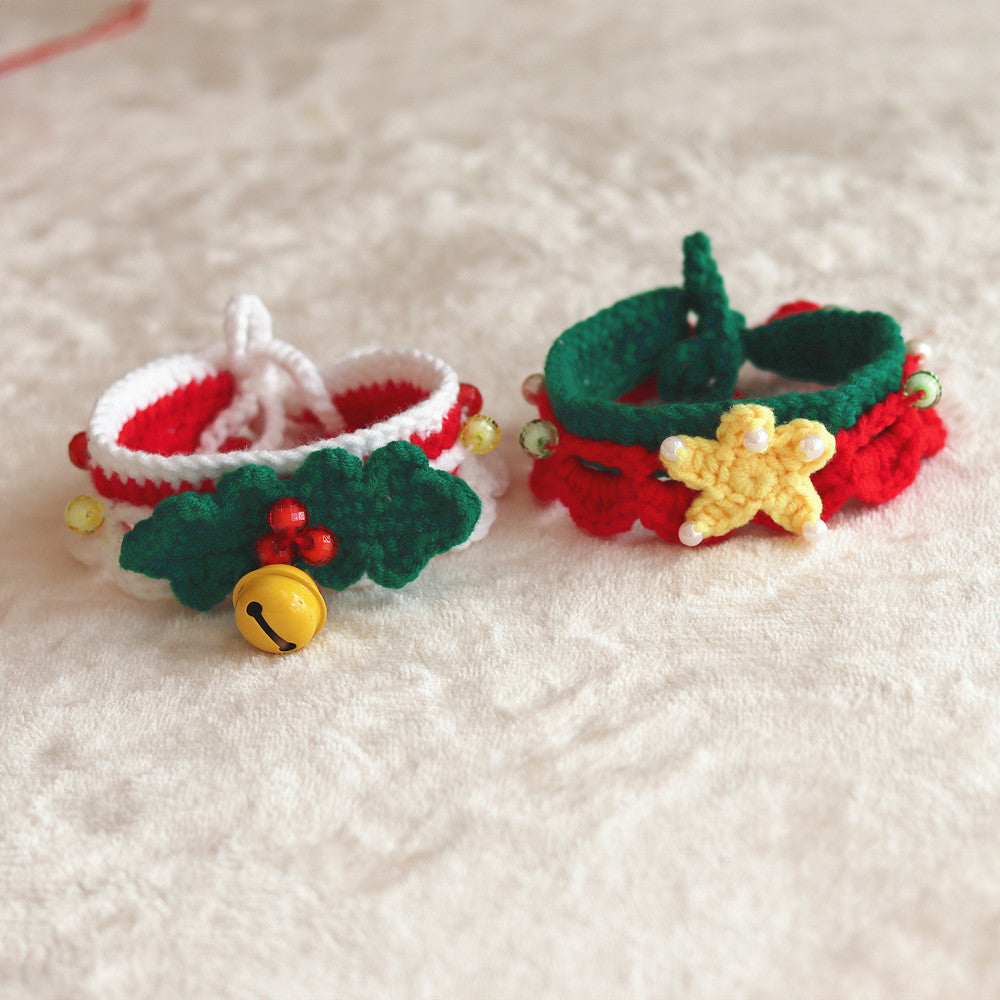 PawsKnow Handmade Pet Crochet Collar -Christmas Star /  Mistletoe